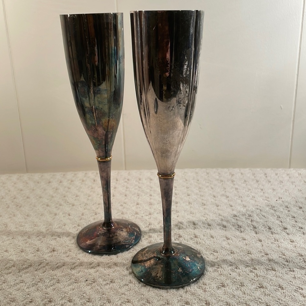 LENOX Kirk Stieff Collection Silver Plated Scolloped Flute Goblets From Portugal